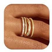 Roheafer Stackable Gold Rings for Women Non Tarnish Dainty 14K Gold Plated Stackable Thin Rings Cubic Zirconia Thumb Ring Set Trendy Statement Promise Wedding Bands Engagement Rings for Women Size 5