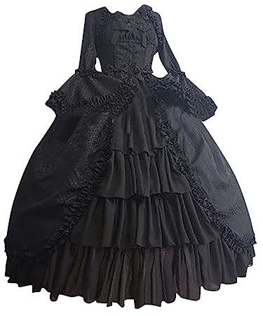 Duohropke Abito medievale da donna rinascimentale da principessa, costume barocco, Lolita vittoriano, elegante, gotico, abito da sera per cocktail, feste, linea ad A, abito da ballo, Nero , XL