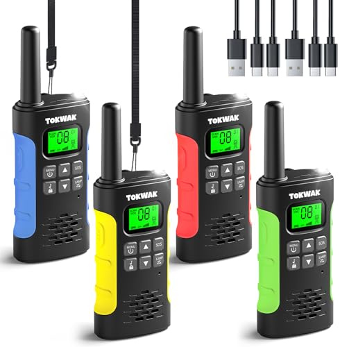 TOKWAK Walkie Talkies Recargable con Batería, 4pcs Walkie Talkie para Niños Adultos, VOX y Linterna, Walkie-Talkie Largo Alcance 3KM, 16 Canales Walky Talky para Exteriores Camping Senderismo
