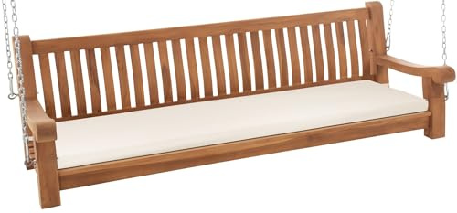 CLP Panchina a Dondolo Joyce con Cuscino, Teak Massiccio Resistente alle intemperie, con braccioli e Catene, panchina da Giardino terrazza e Bal, Colore:Crema, Dimensione:186x48x8 cm