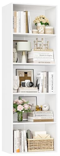 FirFurd 159 cm Bücherregal, Regal mit 5 Fächern, Bücherschrank, Kallax Regal, Würfelregal, Standregal, Aufbewahrungsregal, für Wohnzimmer Büro Schlafzimmer, 48x30x159cm, weiß