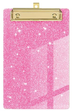 Plastic Acrylic Glitter Clipboard, Stardard Letter A6 Size Clipboards Cute Confetti Clip Board for Classroom, Teacher, Women with Gold Clip, for Office, School (Pink, A6/6‘’x4'')