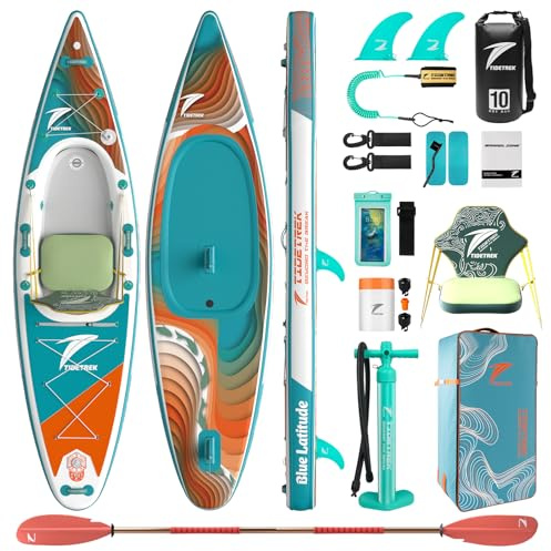 TIDETREK Inflatable Touring Kayak with Waterproof Seat & Premium Accessories, 11'3 x 35 x 8 Ultra-Stable SUP Kayak Hybrid, Non-Slip Comfort Deck for Adults & Youth (Coral Tide)