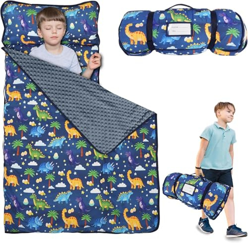 Hooyax Tappetino per pisolino con cuscino e coperta, misura XL per bambini dai 3 ai 7 anni, sacco a pelo portatile per bambini, per asilo nido, scuola materna, viaggi, design arrotolabile per bambini