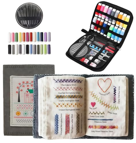 Zueyen Embroidery Stitch Book, libro da ricamo per principianti e appassionati di ricamo con 86 punti, set di libri fai da te, libro da ricamo, libro da cucito portatile