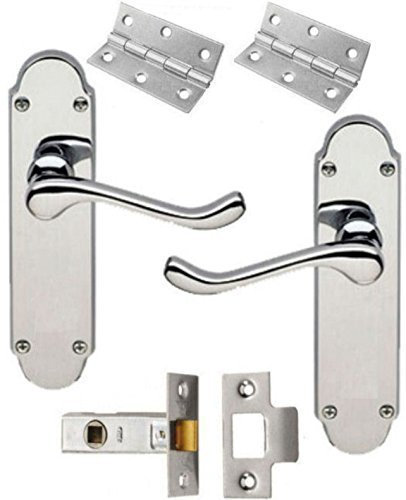 DISCOUNT HARDWARE UK Set Shaped Scroll Door Handles with Hinges and Latch - Polished Chrome