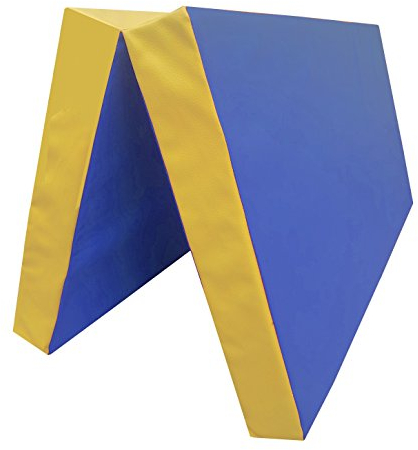 NiroSport Klappbare Turnmatte Sportmatte Weichbodenmatte 100 x 100 x x 8 cm Blau/Gelb Sportmatte für Turnhallen - Fitnessmatte mit hautfreundlicher Oberfläche aus abwaschbarem Kunstleder