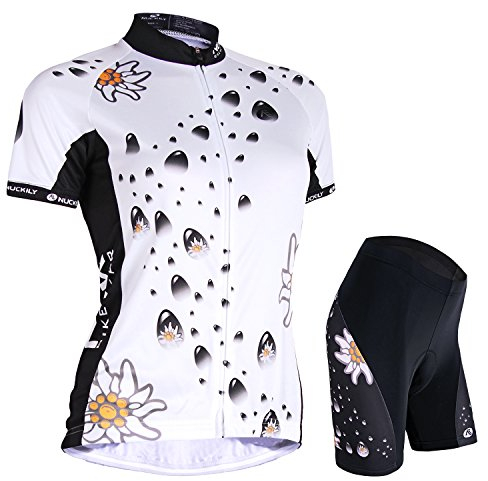 NUCKILY Damen Radtrikot Set Schnell Trockend Radtrikot Kurzarm + Radhose mit Sitzpolster Fahrradbekleidung