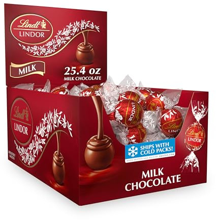 Lindt LINDOR Milk Chocolate Candy Truffles, Milk Chocolate with Smooth, Melting Truffle Center, 25.4 oz., 60 Count