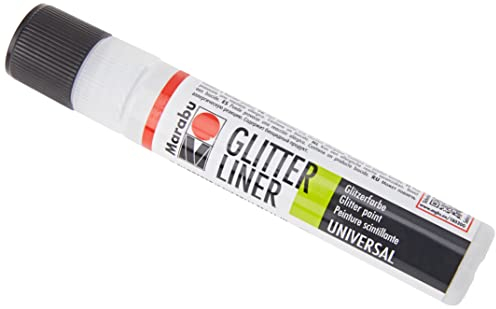 Marabu 18030009570 - Glitter Liner weiß, Glitzer - Effektfarbe auf Wasserbasis für bezaubernde Glitzereffekte auf Stoff, Holz, Metall speichelecht, einfache Fixierung