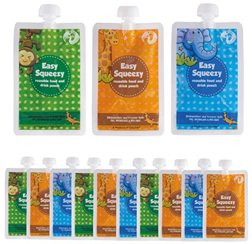 Chuckle - 10 Quetschies zum Selbstbefüllen, Quetschbeutel für Babynahrung, Babybrei, Joghurt, Fruchtmus (170ml) - Wiederverwendbar & Praktisch, Auslaufsicher & BPA Frei