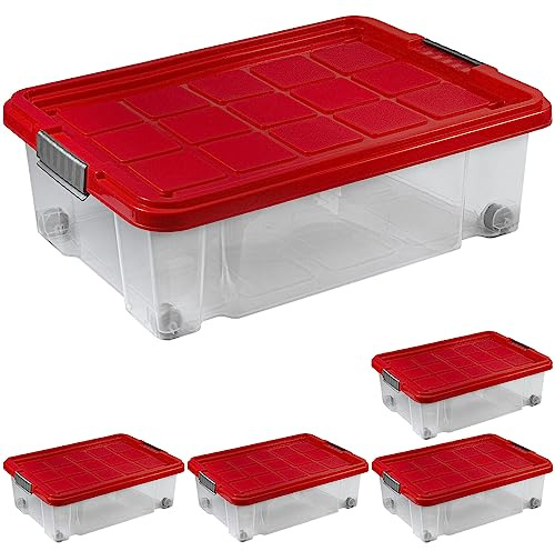 ARTECSIS Boîte Rangement Sous Lit 60x40 cm avec Roulettes - Lot de 5 Caisse de Rangement