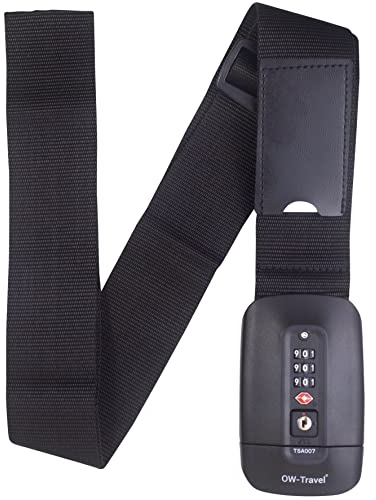 OW-Travel Kofferband Gurt mit TSA Schloss. Koffergurt mit adressschild (1 Stück Schwarz) Koffergurt Mit Zahlenschloss. Luggage Strap Koffer Gurtband. Koffer Gurt Koffer Band.Koffergurt Bunt Auffällig