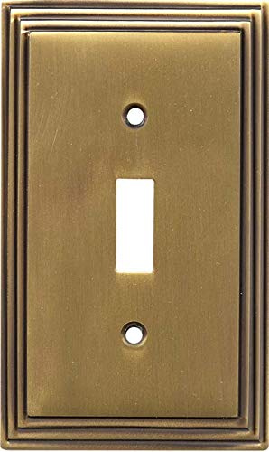 Satin Antique Brass SWITCH HITS Art Deco Step Light Switch Cover | 1 Toggle | 3 x 5 | Electrical Outlet Plug Wall Plate Outlet Covers