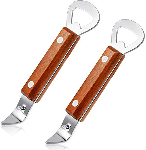 Bottle Punch Can Opener Stainless Steel Beer Bottle Opener Punch with Wood Handle for Manual Cans(2,Wood Color)
