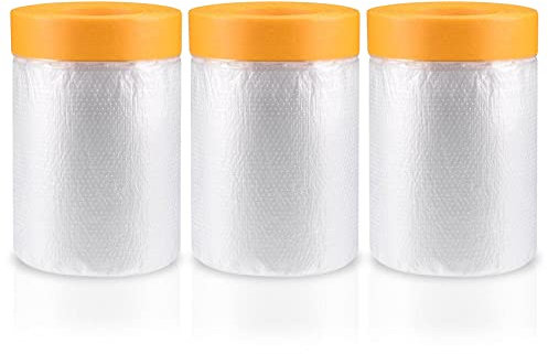 Abnaok Dust Sheet Roll, 3 Roll 55cm * 25m Spray Protective Film Plastic Dust Sheets Self Adhesive Carpet Floor Protection Film Plastic Sheets for Painting, DIY Decorating, Furniture Covering