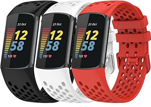 TopPerfekt Bracelet de Rechange pour Montre Fitbit Charge 6, Bracelet Réglable Sport en Silicone Souple pour Traqueur D'activité Charge 5 pour Homme et Femme (3-[Paquets] 1)