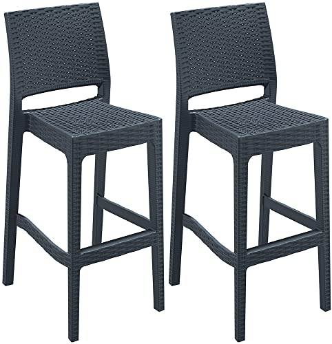CLP 2er Set Barhocker Jamaica Mit Fußstütze I Outdoor-Tresenhocker In Rattan-Optik I Stapelbare Barstühle, Farbe:dunkelgrau