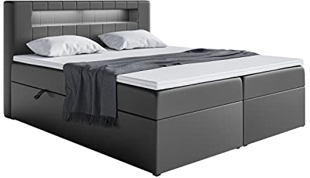 MEBLINI Boxspringbett mit Bettkasten - Bett mit LED Kopfteil - Gepolstert Doppelbett mit Matratze und Topper - Polsterbett mit Stauraum - Stauraumbett - ASPIN - 180x200 - H3/Schwarz Kunstleder