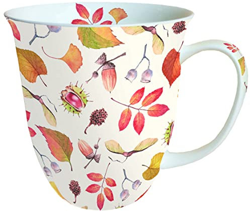 Ambiente Tasse en Porcelaine Fine d'Environ 400 ml pour Thé ou Café - Thème Automne, Hiver, Noël - Détails d'Automne