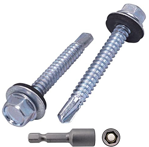 SKIR'CO Tornillos para techos chapados en zinc, 5,5 x 50 mm, tornillos autoperforantes con arandelas EPDM, cabeza hexagonal