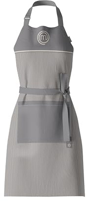 MasterChef Delantal Cocina Hombre & Mujer Mandiles para Cocinar, Barbacoa y Hornear, con un Gran Bolsillo y una Correa Regulable, Logotipo Bordado, Algodón 100% Lavable a Máquina, Gris