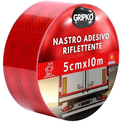 Gripko Reflekterande tejp röd 10 Mx5 cm - säkerhetstejp för hög nattsikt - resistent mot extrema förhållanden - perfekt för bilar, lastbilar, motorcyklar, släpvagnar och hantverk