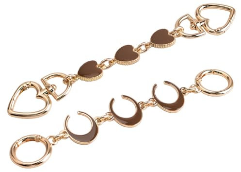 WANDIC Riemen-Taschenketten-Set, 2 Stück Metall-Verlängerungs-Taschenkette Mit Herz-Halbmond-Muster, Goldene Metall-Ersatzkette Für Geldbörse, Tasche, Handtasche, Braun