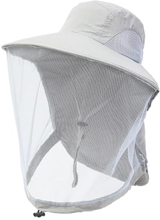 Harilla Sombrero para Guardar Abejas, Sombrero con, Sombrero de Apicultor portátil de Nailon, protección Facial para Equipo de Pesca, mochilero, Gris Claro