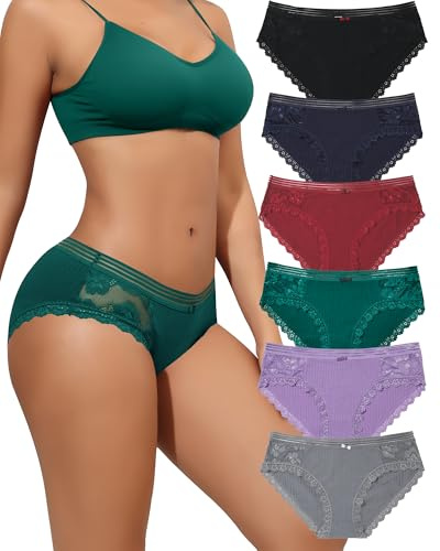 Levao Cotton Underwear Women Lace Ladies Full Briefs Soft and Stretchy Knickers for Women Hipster Panties Multipack 6
