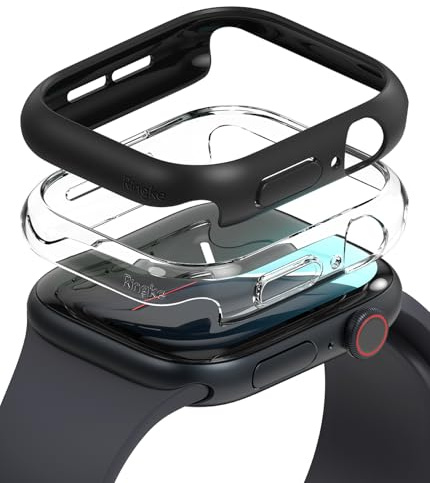 Ringke Slim for Apple Watch Series 11/10 46mm Case [2 Pack] Ultra Thin Lightweight Hard PC Cover - Clear & Matte Black