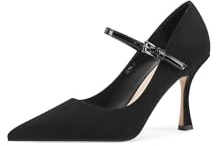 QUEEN HELENA Décolleté Eleganti con Cinturino Scarpe a Punta Donna K3404 (Nero Camoscio, Sistema Taglie Calzature EU, Adulto, Donna, Numero, Media, 36)