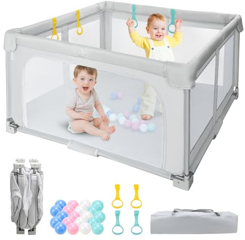 Growithu Parque Infantil Bebe Plegable: 127 * 127cm Corralito Bebe para Interior y Exterior - Parque Infantil con Bolsa de Viaje, 20 Pelotas y 4 Anillas