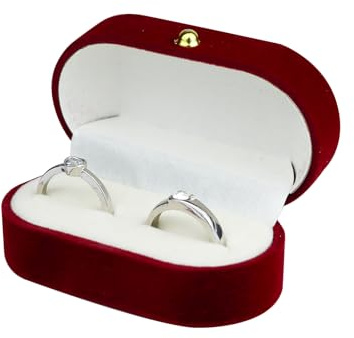 WisePoint 2-slot Ring Box, Velvet Ring Box Oval Ring Holder for Engagement and Wedding, Luxurious Jewellery Gift Box for Rings, Stud Earrings, Brooches (red)