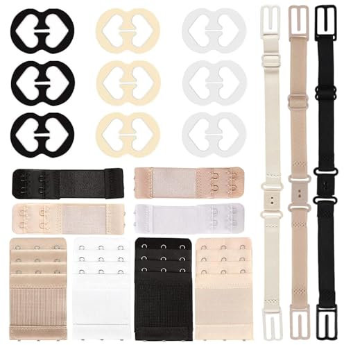 KEYRI 20 PCS Bra Extenders 2 Hook Bra Extenders 3 Hooks Bra Straps for Daily Use Different Combinations Bra Extenders Anti-Slip Buckle for Women and Girls (Skin+White+Black, 20 Combinations)