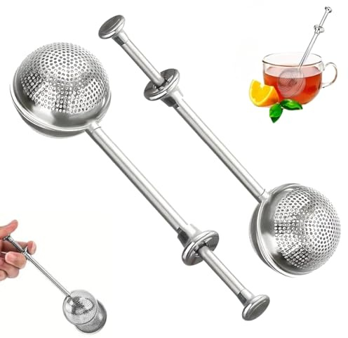 2Pcs Premium Stain/Less Ste/el Tea Infuser & Strainer,Foldable Handle with Lid for Loose Leaf Tea,Reusable Fine Mesh Filter,Dishwasher-Safe Tea Ball Diffuser,Easy to Use Durable Tea Accessories