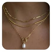 Damer lager kedja guld med pärlhänge – 14K förgylld dekorativ guldkedja, stapelbar choker-halsband för kvinnor, trendiga modesmycken set gyllene halsband, guldsmycken gåva