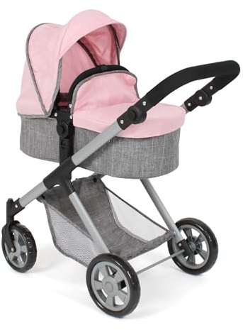 Bayer Chic 2000 Poussette de poupée 2 en 1 Mila - Mélange Gris-Rose - Poignée réglable en Hauteur 39-72 cm - Armature Moderne - Poupées jusqu'à 50 cm - 3-7 Ans