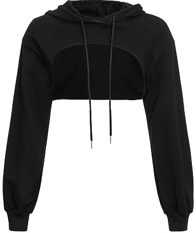POIUIYQA Sweat à Capuche Femme Sweatshirts Manches Longues Couleur Unie Décontracté Court Hoodies Irrégulier Pullover Crop Top