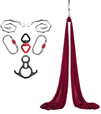 Yoga antennsilke (8 x 2,8 m), yogahängmatta för upphängning, trapetsgunga, starkt bärande, säkert skydd, yogagunge-set, akrobatikhängmatta (15)