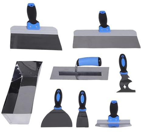 RASTKY Set di Attrezzi per Cartongesso Set di Fango in Acciaio Inossidabile con Vaschetta per Fango da 14, Raschietti da 8/12 per Riparazione di Pareti, Kit di Strumenti per Pittori