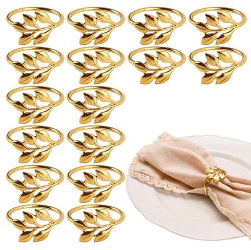 16 Piezas Anillos Servilleta de Metal Formas Hojas, Apariencia de La Hoja Servilletero, Servilletero de Mesa Apariencia de La Hoja para Bodas, Banquetes, Fiestas, Reuniones Festivas, Aniversarios