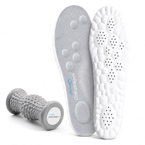 OrthoStep FR Semelles Chaussures Confort, Pack Rouleau de Massage et Guide | Mémoire de forme amortissante et soutien de la voûte plantaire pour la marche, le sport et les longues journées debout