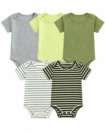 JiAmy 5 Pack Baby Bodysuits 100% Cotton Short Sleeve Baby Grow Vests Summer Newborn Boys Girls Clothes Set for 0-12 Months