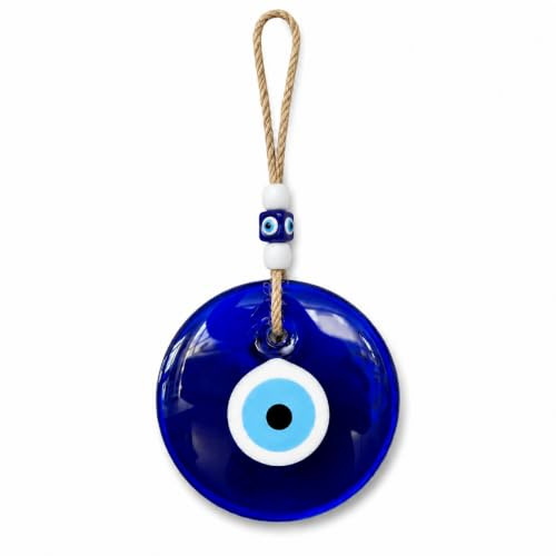 Evil Eye Wall Hanging, 1 Pc Blue Nazar Style Hanging Decoration, Round Glass-Style Eye Ornament with Rope for Door, Window, Wall, Office, Balcony, Garden Room and Boho Home Decor