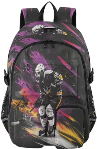 Mnsruu Sac à dos d'école pour adolescentes et filles - Joueur de hockey sur glace en action