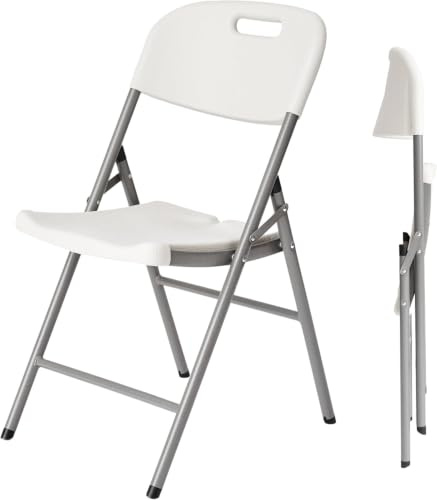 NOVECRAFTO Heavy Duty White Folding Chair - 6 Pack - 31.1 x 17.7 x 19.7 in (79x45x50cm), HDPE Plastic & Powder Coated Steel Frame, Foldable Chairs - for Home, Office, Events Indoor & Outdoor Use