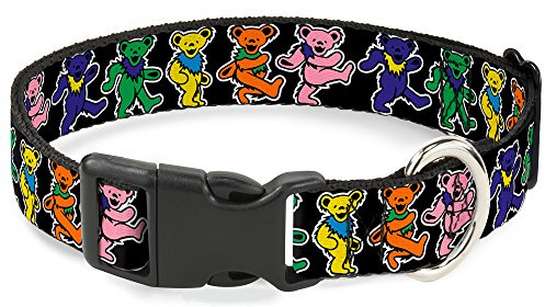 Buckle Down Dancing Bears Black/Multi Color Plastic Clip Collar, Narrow Large/9-15