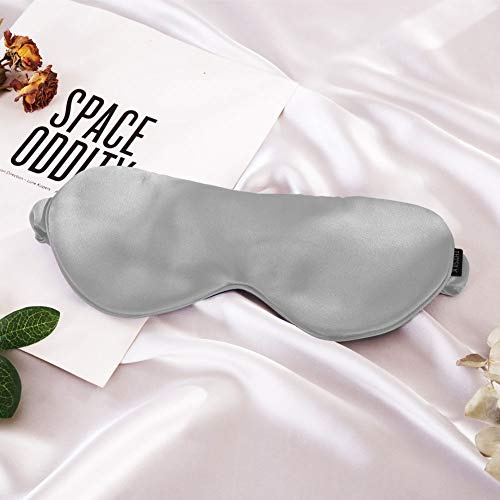 THXSILK Schlafmaske Seide 22 Momme, 100% Hautfreundlich Seide Augenmaske Frauen und Herren, Angenehme Schlafbrille mit Gummiband, Ideal für Schlaf zu Hause und Auf Reisen, Grau