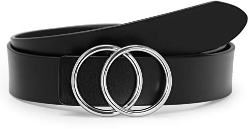 SUOSDEY Ledergürtel gute Qualität weiches Leder Damen Gürtel mit Schnalle, Jeansgürtel für Frauen, Breite 3,3 cm Schwarz